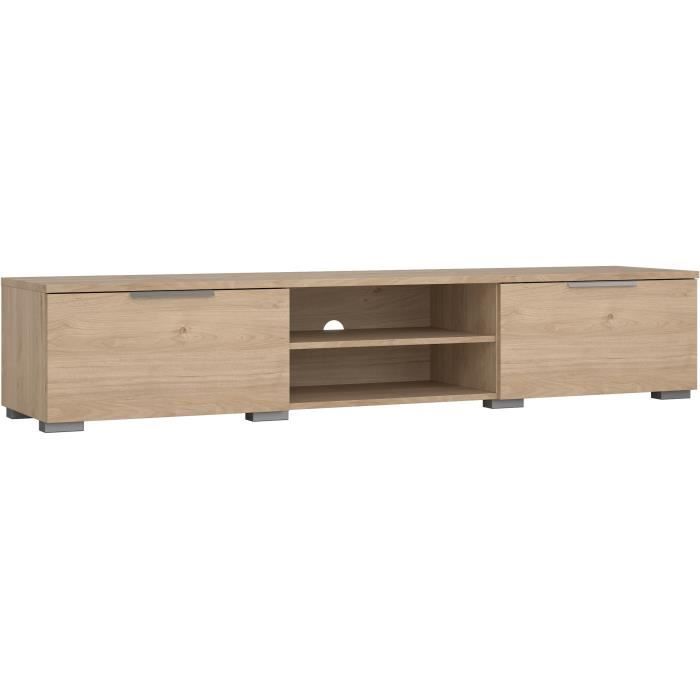 Meuble TV - MATCH - Beige effet bois mat - 2 tiroirs, une niche - 172,7 x 39,9 x 33,1 cm