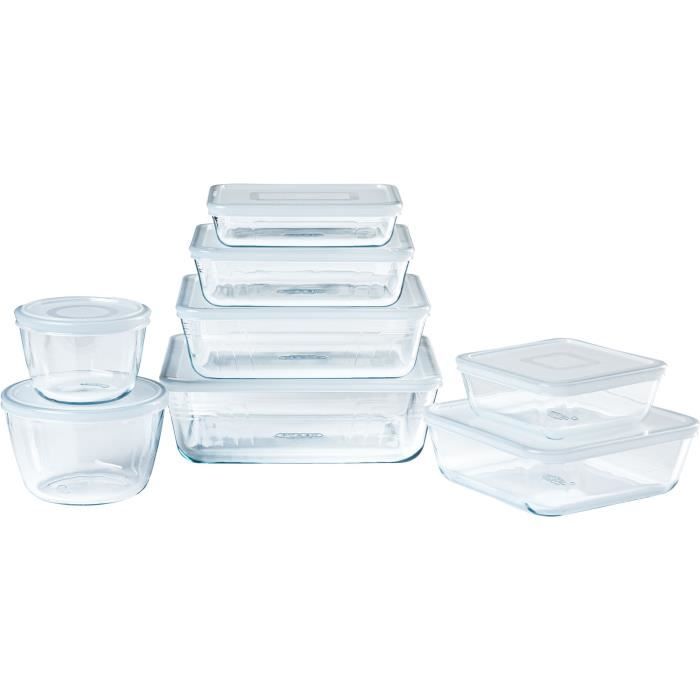Lot de 8 plats de conservation - PYREX - Cook & Freeze - Verre - Rectangulaire - Couvercle spécial congélation
