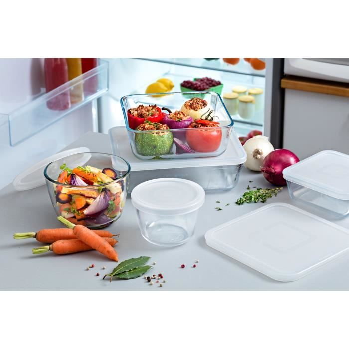 Lot de 8 plats de conservation - PYREX - Cook & Freeze - Verre - Rectangulaire - Couvercle spécial congélation