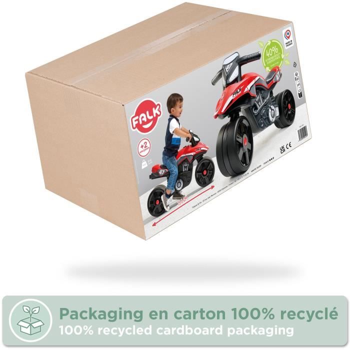 Draisienne Moto Racing Team - FALK - Larges roues et Guidon directionnel - Fabriqué en France - 40% de plastique recyclé - Des 2 ans
