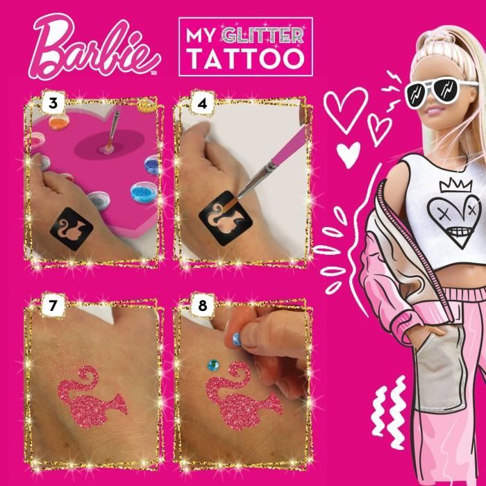 Tatouages Barbie - LISCIANI - Barbie - Glitter Tattoo - Tatouages pailletés - Matériel sűr et testé