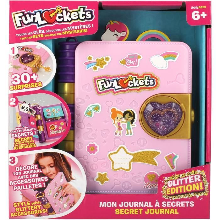 Journal a Secrets - Funlockets - Édition Pailletée - Plus de 30 surprises - Pour enfants a partir de 6 ans