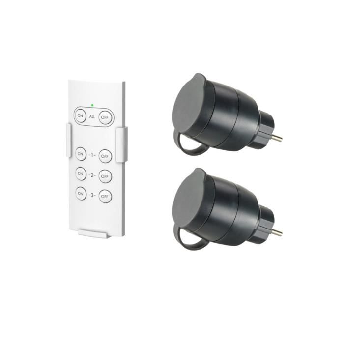 Pack de 2 prises télécommandées pour utilisation extérieure + télécommande - GAO - 230 V - Noir