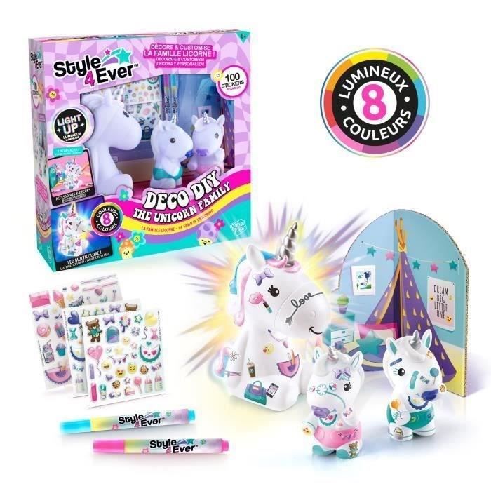 Canal Toys - La Famille Licorne, Figurines de Maman licorne lumineuse et des deux bébés a décorer - OFG 287