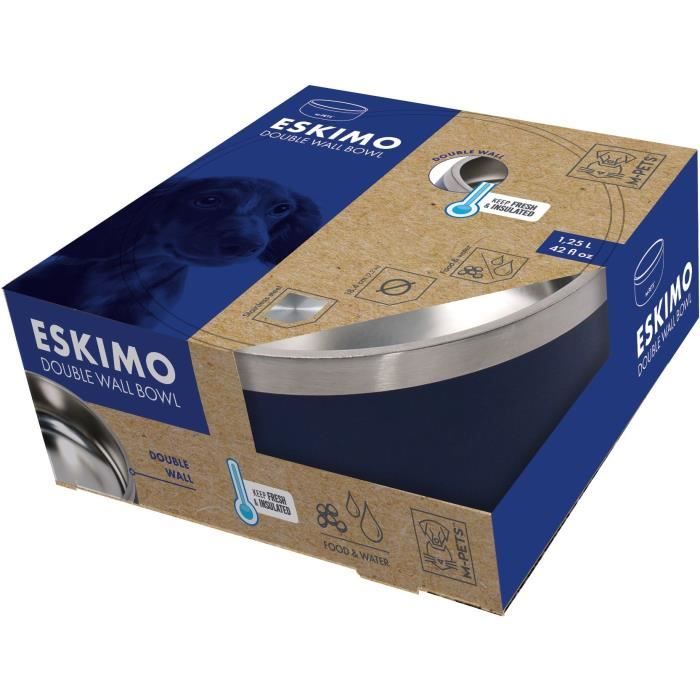 Gamelle - M PETS - ESKIMO - Double paroi 1.25 L - Noir - Acier inoxydable, antidÈrapant, inodore, antirouille, lavable