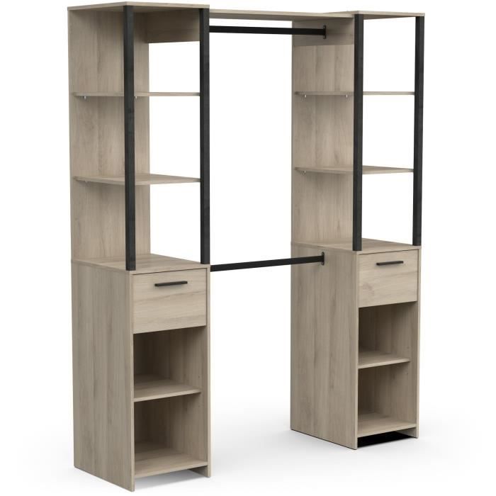 Dressing double - L160 x P50x H200 cm - Décor chene et noir - DEMEYERE