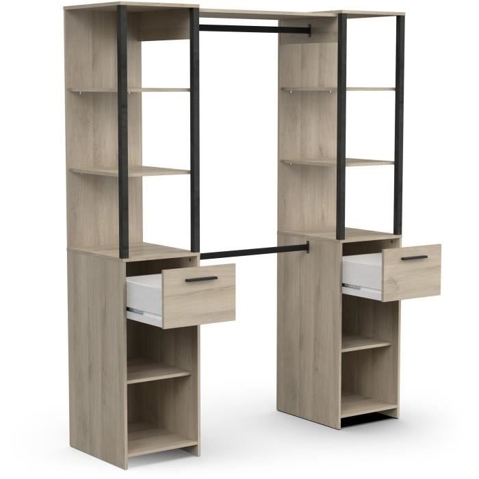 Kit Dressing duo - L160 x P50x H200 cm - Décor chene Kronberg / Noir mat - GARY