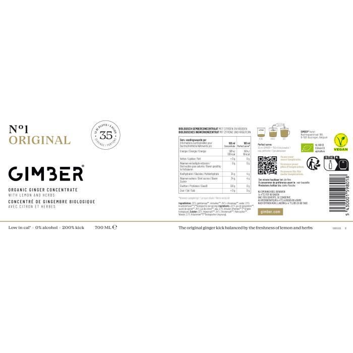 Gimber - N°1 - Original - Concentré de gingembre biologique avec citron et herbes - 700ml
