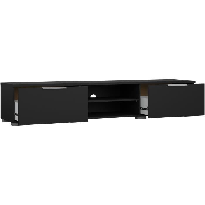 Meuble TV - MATCH - Noir mat - 2 tiroirs, une niche - 172,7 x 39,9 x 33,1 cm