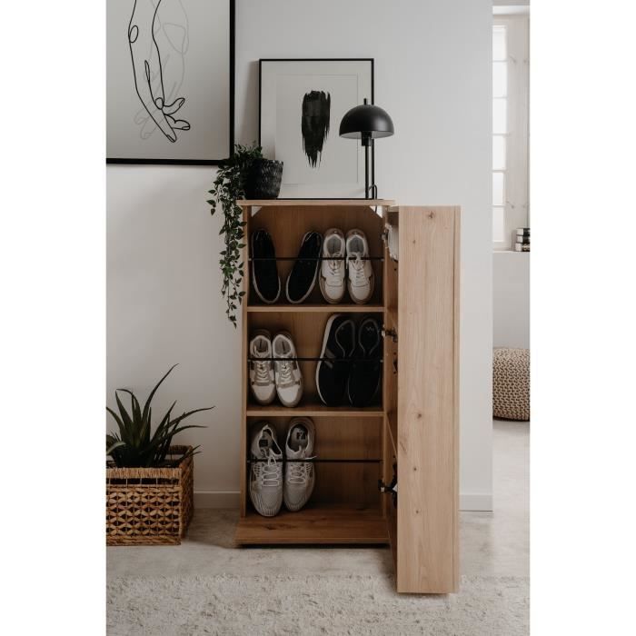 Meuble a chaussures Satos - Chene Artisan - 100 x 110 x 34 cm - Capacité 12 Paires