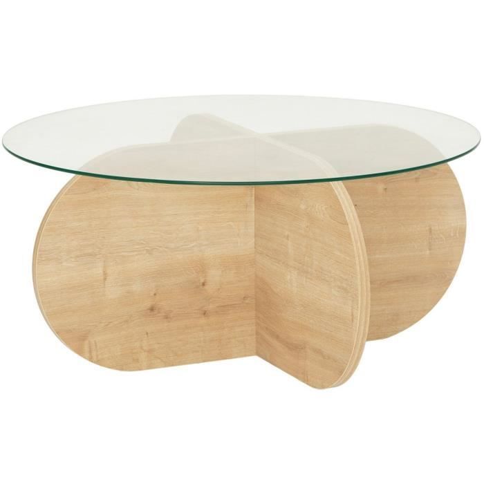 Table basse en verre - BUBBLE - Ronde - Chene Saphir - 75 x 75 x 35 cm