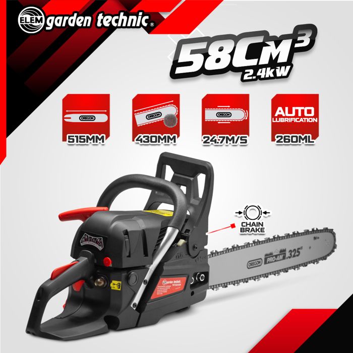 Tronçonneuse thermique - ELEM GARDEN - TRT5845OR - 58CC - 51,5 cm - Guide et chaîne Oregon