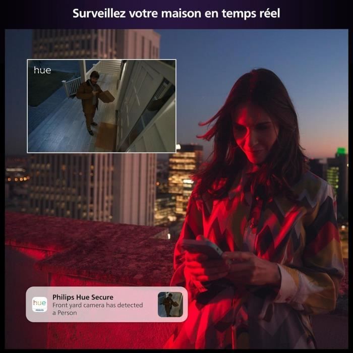 Caméra filaire - Philips Hue - Secure - HD 1080P - Intérieure ou extérieure - Contrôle avec une seule application - Blanc