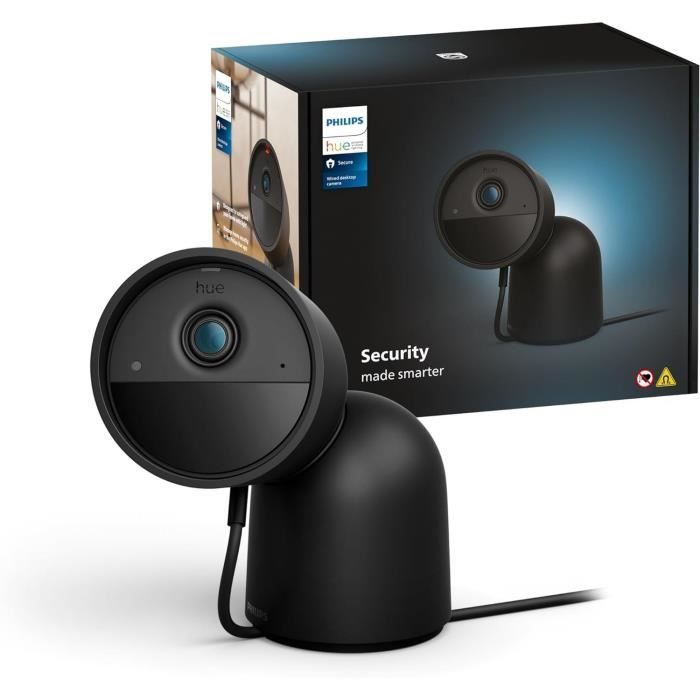 Caméra filaire avec support de bureau - Philips Hue - Secure - HD 1080P - Intérieure ou extérieure - Noir