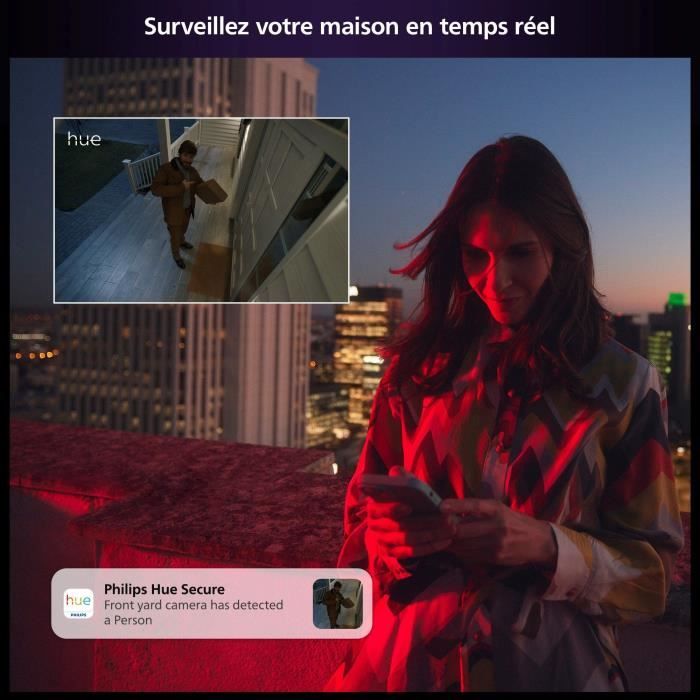 Caméra sans fil - Philips Hue - Secure - HD 1080P - Intérieure ou extérieure - Contrôle avec une seule application - Blanc