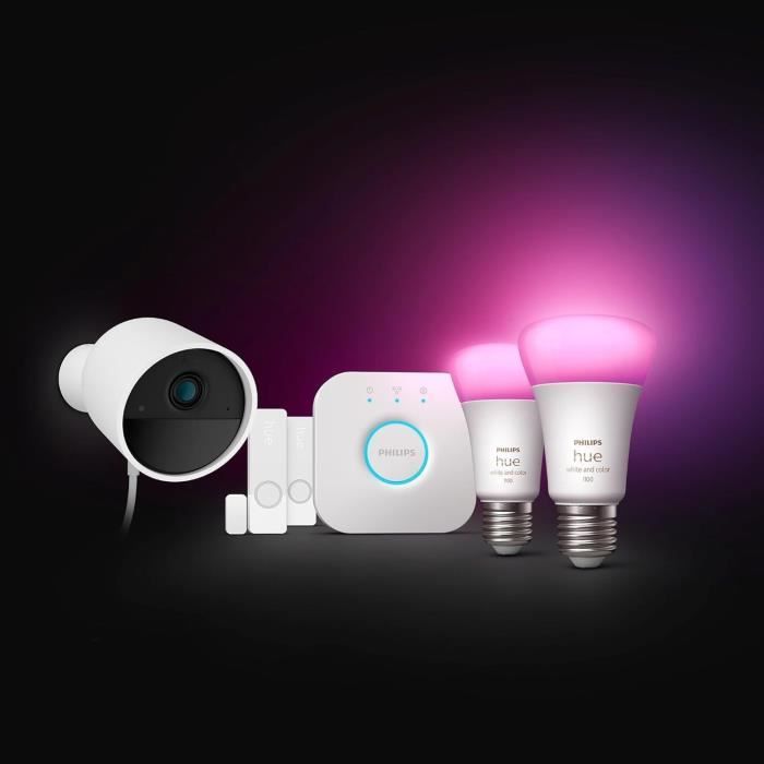 Kit de démarrage - Philips Hue - Secure - Inclus : 1 caméra filaire + 2 capteurs de contact + 2 ampoules connectées + 1 pont