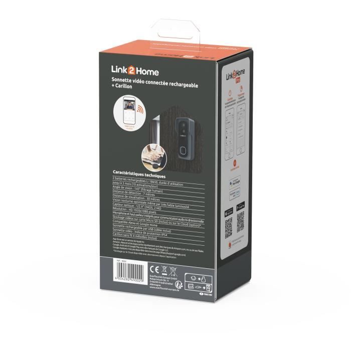 Kit Sonnette connectée - LINK2HOME - Wi-Fi - Audio bidirectionnel - Carillon sans fil - SD 8 Go