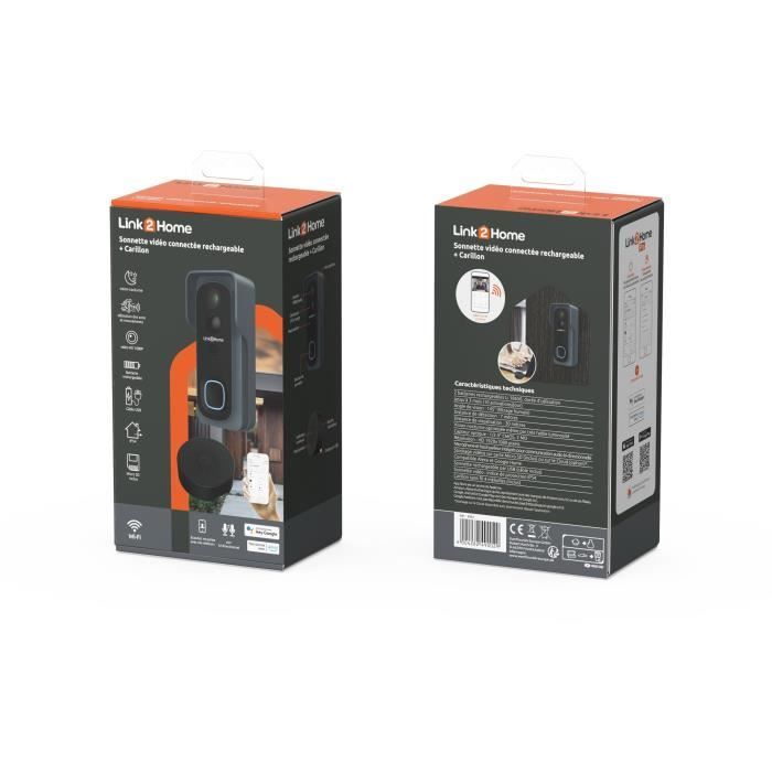 Kit Sonnette connectée - LINK2HOME - Wi-Fi - Audio bidirectionnel - Carillon sans fil - SD 8 Go