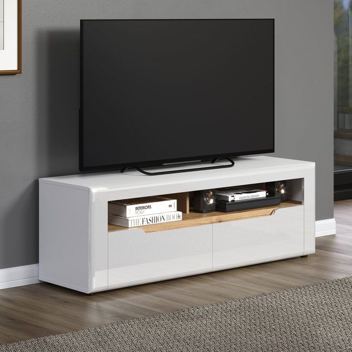 Meuble TV - Marlon - Elégance - En panneaux de particules - Blanc mat / blanc ultra-brillant - 150 x 51 x 40 cm - Trendteam