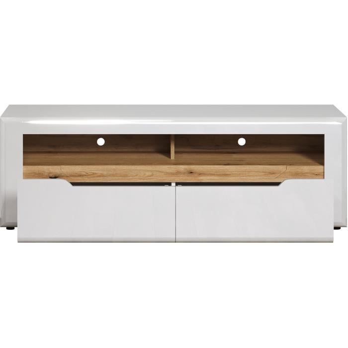 Meuble TV - Marlon - Elégance - En panneaux de particules - Blanc mat / blanc ultra-brillant - 150 x 51 x 40 cm - Trendteam