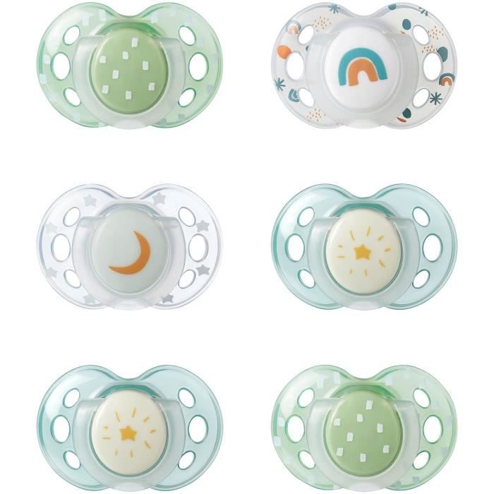 Sucette de nuit - TOMMEE TIPPEE - 18-36 mois - Lot de 6 sucettes phosphorescentes avec capsule de stÈrilisation rÈutilisable