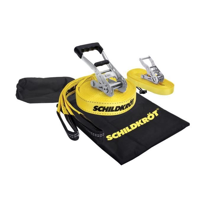 Slackline - SCHILDKROT - 15 m de long x 5 cm de large - Cliquet en métal - Sangle d'apprentissage incluse - Max 150 kg