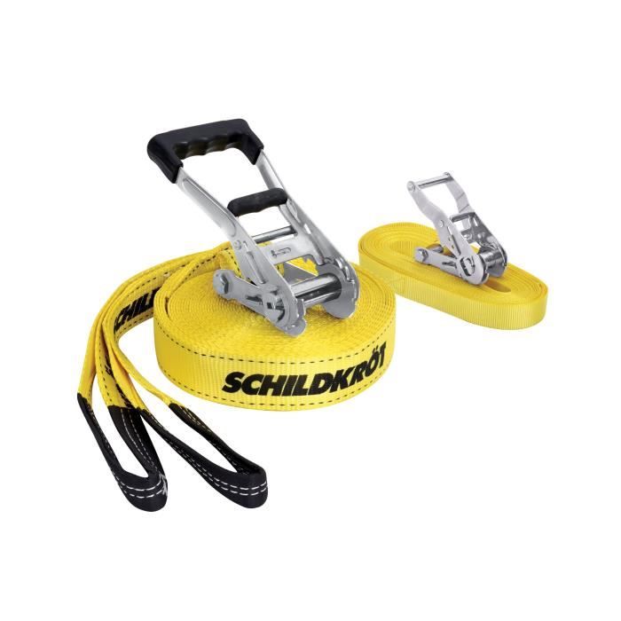 Slackline - SCHILDKROT - 15 m de long x 5 cm de large - Cliquet en métal - Sangle d'apprentissage incluse - Max 150 kg
