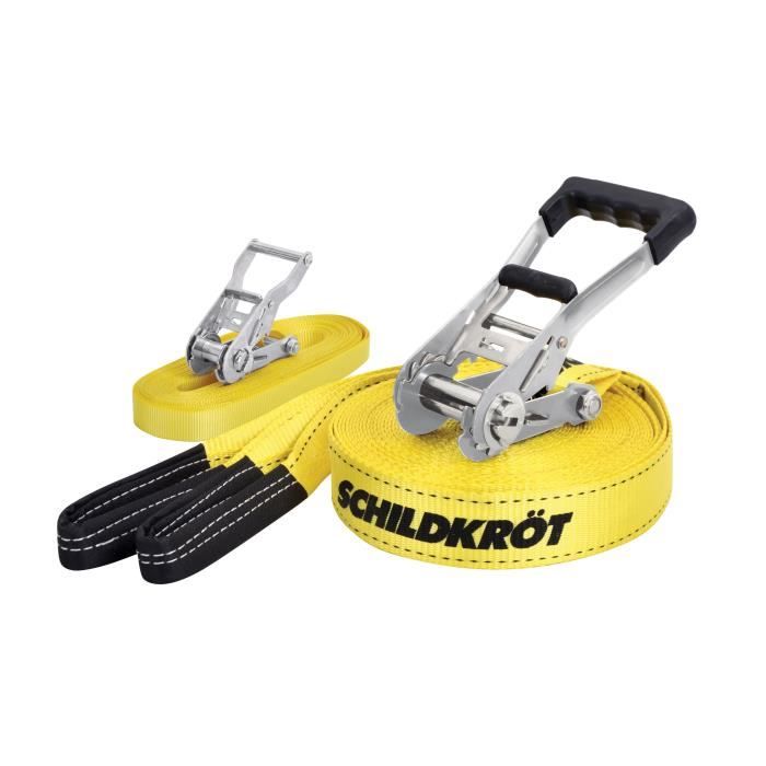 Slackline - SCHILDKROT - 15 m de long x 5 cm de large - Cliquet en métal - Sangle d'apprentissage incluse - Max 150 kg