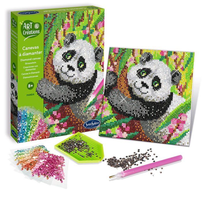 Création a base de mini strass - SENTOSPHERE - Art & Créations - Canevas a Diamanter - Panda - Des 8 ans