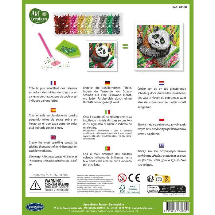 Création a base de mini strass - SENTOSPHERE - Art & Créations - Canevas a Diamanter - Panda - Des 8 ans