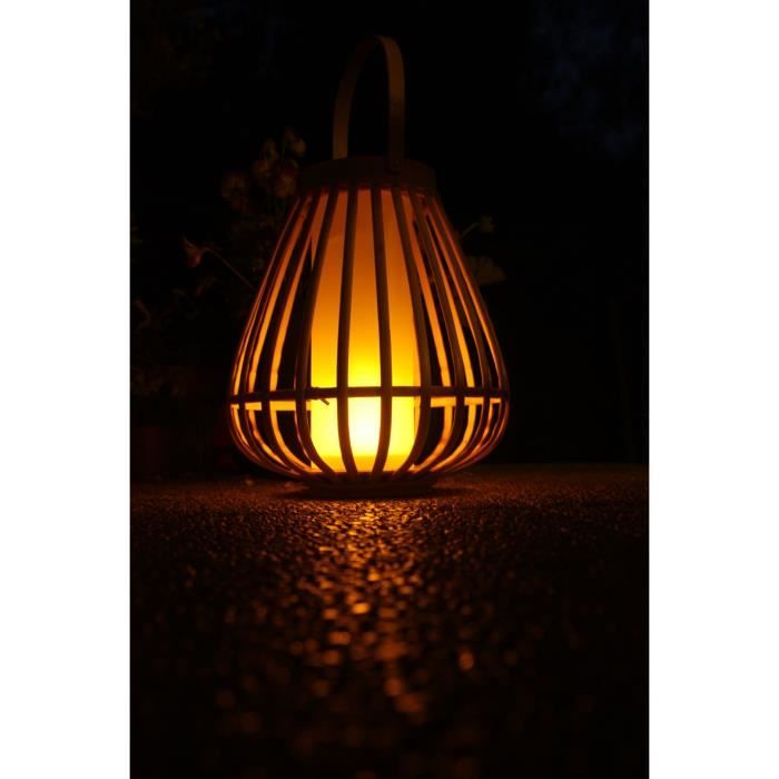 Lampe solaire - Marta - Beige - Bambou naturel - Eclairage effet flamme - Recharge USB et solaire