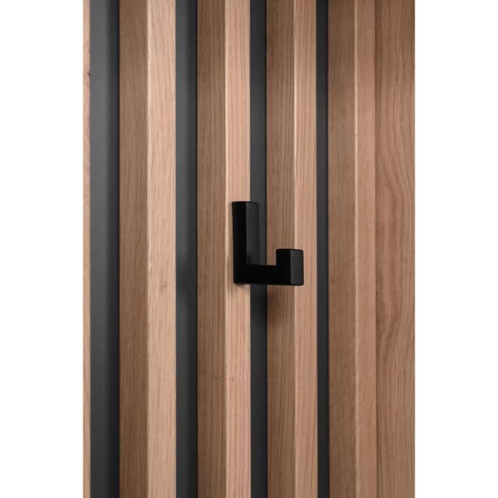 Vestiaire d'entrée avec rangements et miroir - L80 x P37 x H189,6 cm - décor chene et noir - MEDAN