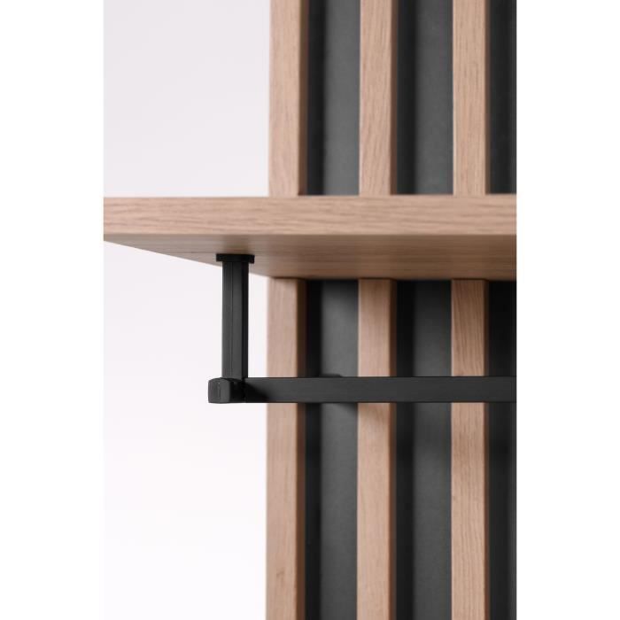 Vestiaire d'entrée avec rangements et miroir - L80 x P37 x H189,6 cm - décor chene et noir - MEDAN