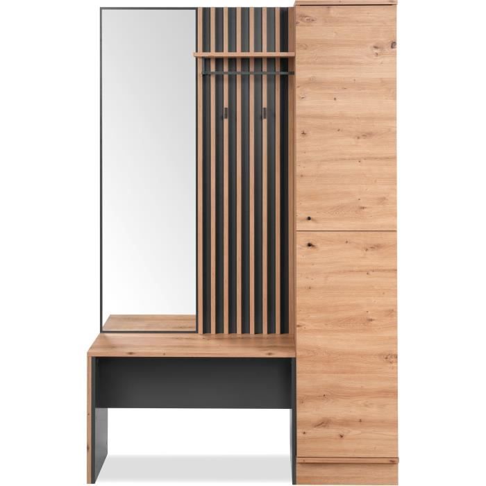 Vestiaire avec miroir - MEDAN 42B - Anthracite / Chene artisan - 122 x 190 x 37 cm