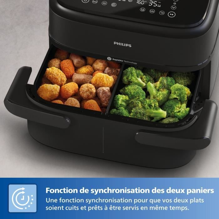 Friteuse sans huile - PHILIPS - NA150/00 - Airfryer Série 1000 - Panier flexible 7.L - Séparateur amovible - 2400W - Noir
