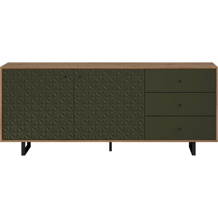 Buffet bas - SENTRA - Vert foncé - 2 portes, 3 tiroirs - 124 x 40 x 136 cm - TRENDTEAM