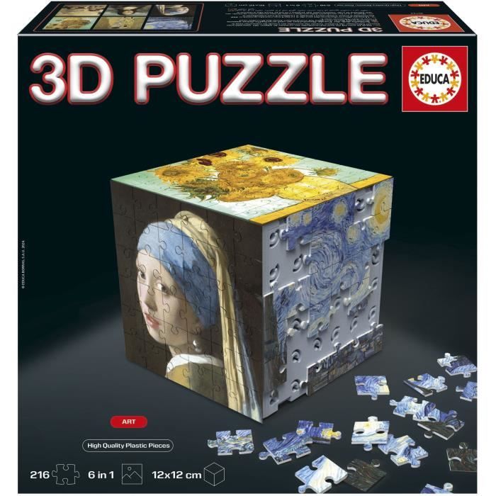 Puzzle 3D - EDUCA - Cube Art - 216 Pieces - 6 Puzzles de 36 Pieces - Défi Ludique 8 Ans + (20123)