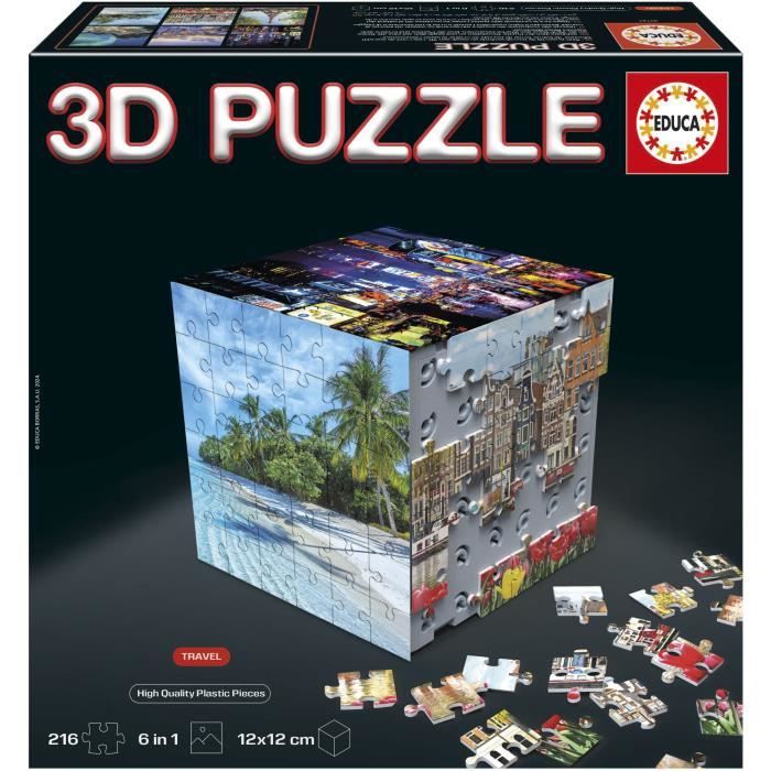 Puzzle 3D - EDUCA - Cube Voyage - 216 Pieces - 6 Puzzles de 36 Pieces - Défi Ludique 8 Ans + (20124)