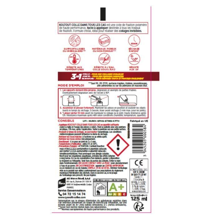Colle de fixation et d'étanchéité - CYANOLIT - Cristal - Tube 125 ml - Transparent - Pratique et flexible