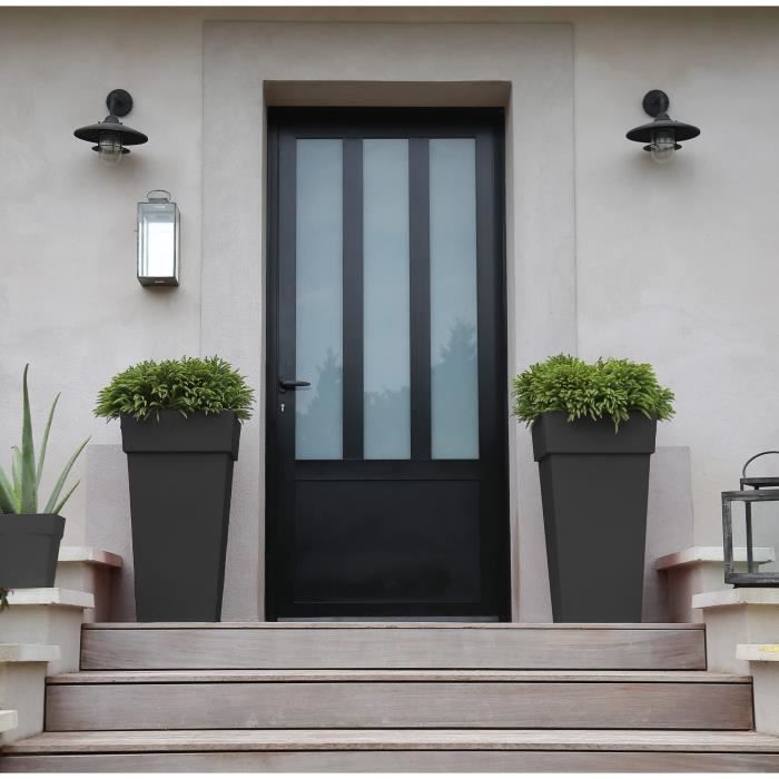 Pot de fleurs haut Carré 39 cm - EDA - Toscane - 62 L - 39 x 39 x H. 65 cm - Gris Anthracite