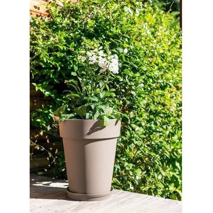 EDA - Pot de fleurs Rond mi-haut - Toscane - Ř 44 x 53 cm - Intérieur / Extérieur - 50 L - Taupe