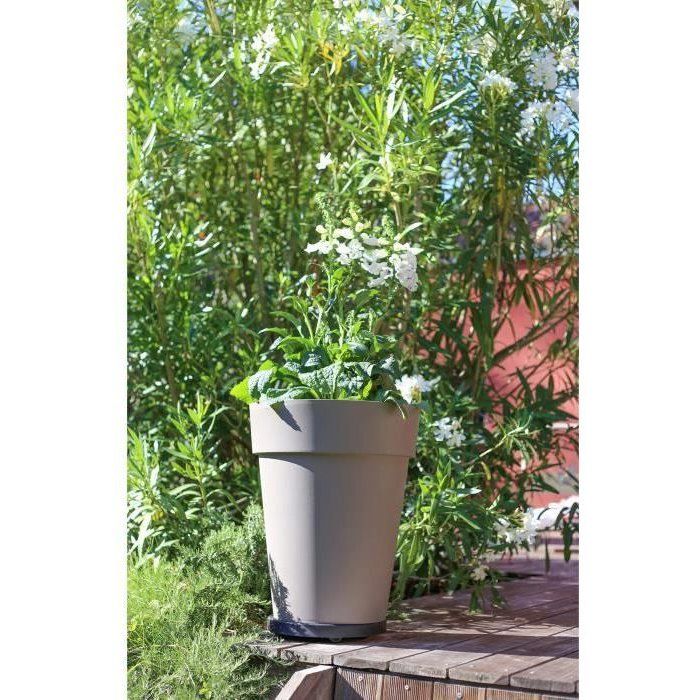 EDA - Pot de fleurs Rond mi-haut - Toscane - Ř 44 x 53 cm - Intérieur / Extérieur - 50 L - Taupe