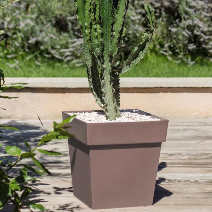 Pot de fleurs Carré 40 cm - EDA - Toscane - 38 L - 39 x 39 x H.39 cm - Taupe