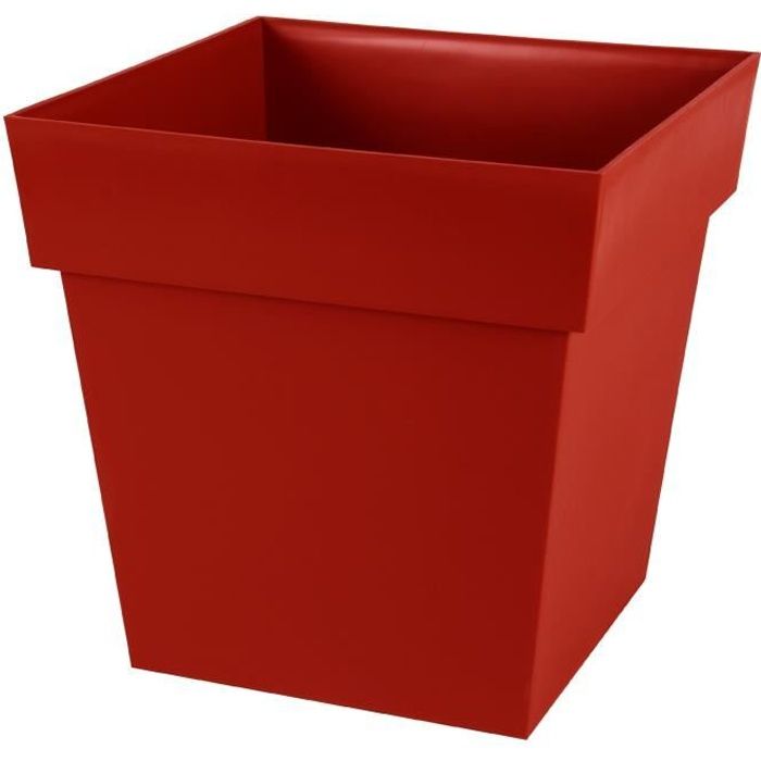 EDA Pot de fleurs carré TOSCANE - 38 L - 39 x 39 x H39cm - Résistant gel et UV - Rouge rubis