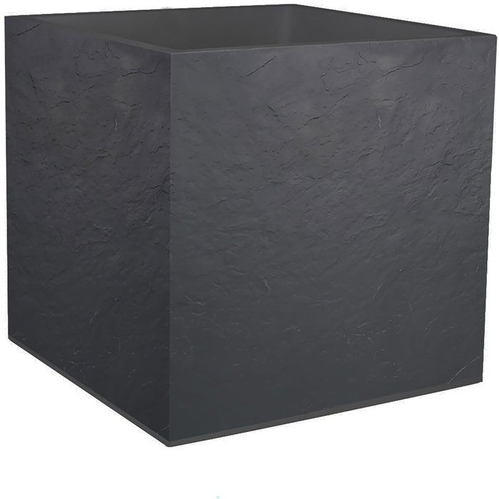 Pot de fleurs Carré 50 cm - EDA - Volcania - 57 L - Intérieur/Extérieur - Décor Pierre - 49,5 x 49,5 x H. 49,5 cm - Gris Anthracite
