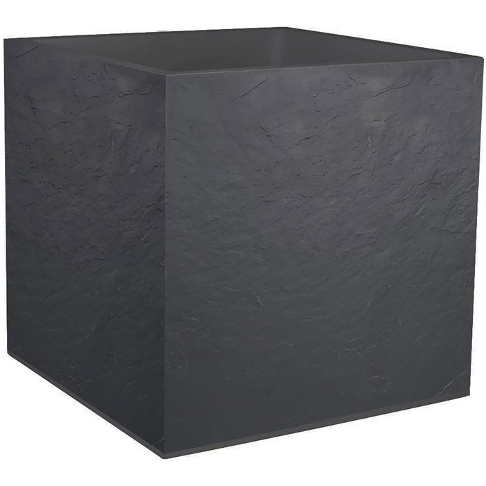 Pot de fleurs carré - EDA - Volcania - 57 L - Intérieur/Extérieur - Décor Pierre - 49,5 x 49,5 x 49,5 cm - Gris Anthracite