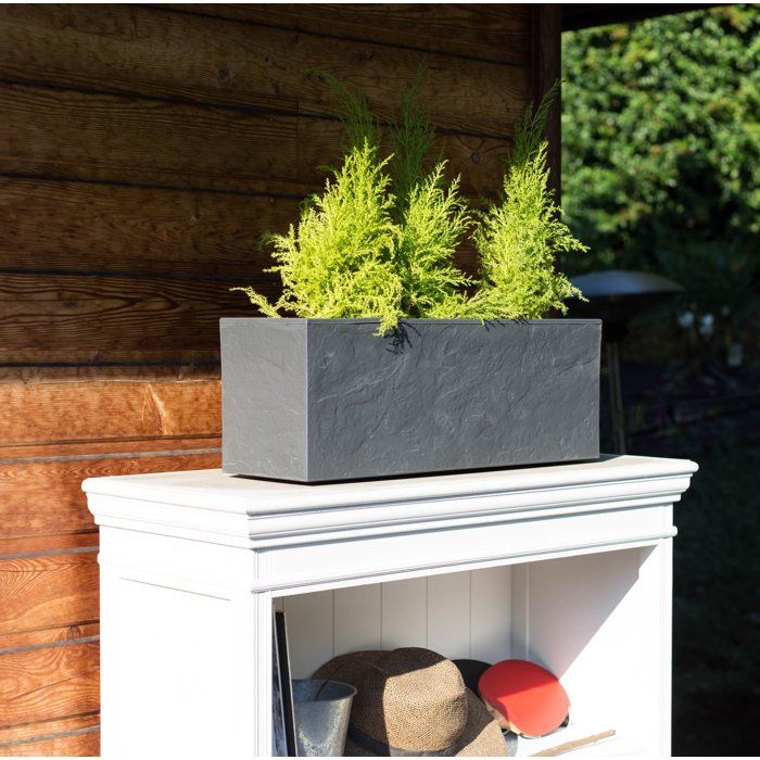 Balconniere - EDA - Volcania Up - 25 L - Intérieur/Extérieur - Décor Pierre - 59 x 19,5 x H. 22,8 cm - Gris Anthracite