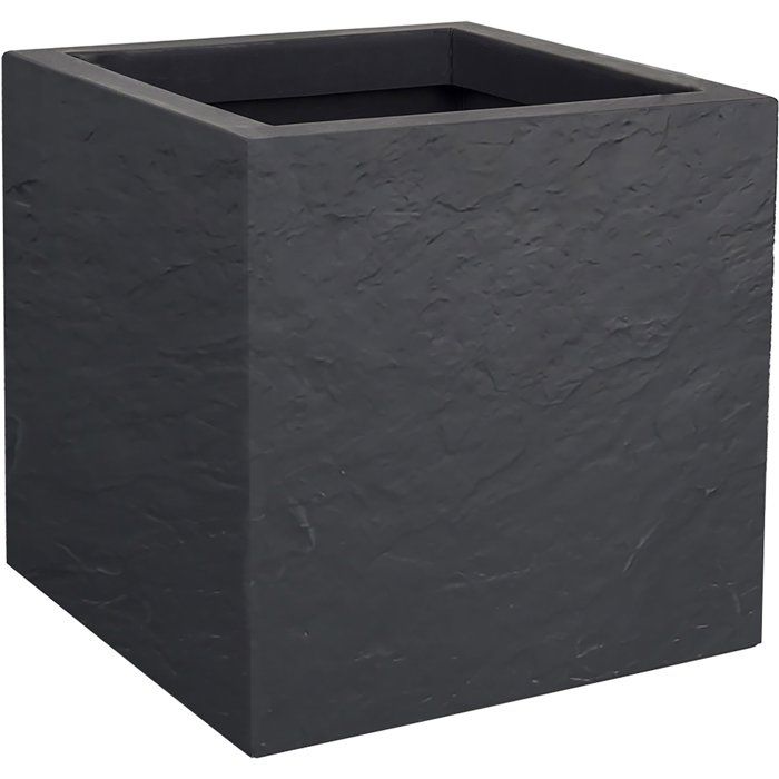 Pot de fleurs Carré - EDA - Volcania Up - 21 L - Intérieur/Extérieur - Décor Pierre - 29,5 x 29,5 x H. 29,5 cm - Gris Anthracite