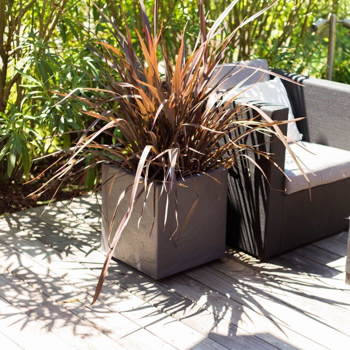 Pot de fleurs Carré - EDA - Volcania Up - 21 L - Intérieur/Extérieur - Décor Pierre - 29,5 x 29,5 x H. 29,5 cm - Gris Anthracite