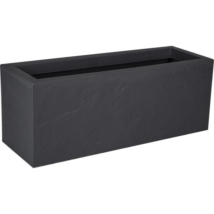 Jardiniere - EDA - Volcania Up - 57 L - Intérieur/Extérieur - Décor Pierre - 79,5 x 29,5 x H. 29,5 cm - Gris Anthracite